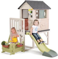 Smoby Căsuță pe piloni cu tobogan de 1, 5 m și grădină House On Stilts Life Smoby cu sonerie de la 24 luni (SM810212-AA) Casuta pentru copii