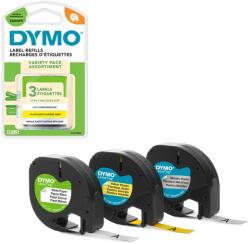 DYMO Set 3 etichete DYMO LetraTag 12 mm din hartie alba, plastic galben si plastic argintiu metalizat pentru organizare si identificare prin culori S0721800 (91240)
