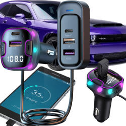 VERK GROUP Transmițător FM Bluetooth Multifuncțional pentru Mașină cu Încărcare Rapidă USB și Type-C și Iluminare RGB (10150)