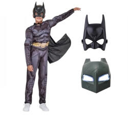 DEPOX Set costum carnaval cu muschi, masca 22 cm x 15 cm si masca Batman, PVC cu LED-uri pentru copii DEPOX®, 7-9 ani, gri (1302) Costum bal mascat copii
