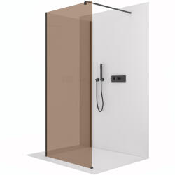 Cerano - Zuhanykabin Onyx Corner Round B/J - 8 mm - kerek tartó - matt fekete, bronz üveg - 130x80x200 cm (CER-688624)