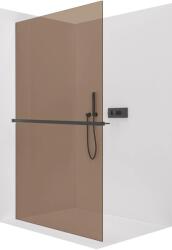 Cerano - Walk-in Crystal bal/jobb zuhanykabin - 8 mm + törölközőtartó polc/polc - merevítő nélküli rendszer - matt fekete, bronz üveg - 70x200 cm (CER-690403)