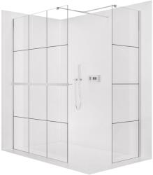 Cerano - Zuhanykabin Onyx TL/P - 8 mm - négyzet alakú tartó + polc/törölközőtartó - króm, ipari üveg - 150x110x200 cm (CER-8050BD4488)