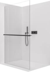 Cerano - Walk-in Crystal bal/jobb zuhanykabin - 10 mm + törölközőtartó polc/betét - merevítő nélküli rendszer - matt fekete, átlátszó üveg - 90x200 cm (CER-8050BD82804)