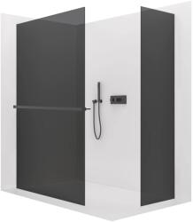 Cerano - Walk-in Crystal TL/P zuhanyfal - 10 mm - merevítő nélküli rendszer + törölközőtartó polc/törölközőtartó - matt fekete, grafitüveg -… (CER-8050BD81803)