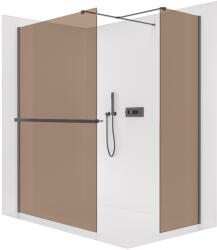 Cerano - Walk-in Onyx TL/P zuhanyfal - 8 mm - négyzet alakú tartó + polc/törölközőtartó - matt fekete, bronz üveg - 100x50x200 cm (CER-689479)