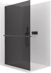 Cerano - Walk-in Crystal bal/jobb zuhanykabin - 10 mm + törölközőtartó polc/polc - merevítő nélküli rendszer - matt fekete, grafitüveg - 120x200 cm (CER-8050BD82783)