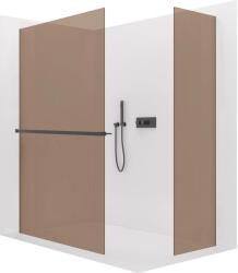 Cerano - Walk-in Crystal TL/P zuhanykabin - 8 mm - merevítő nélküli rendszer + törölközőtartó polc/tartó - matt fekete, bronz üveg - 130x120x200 cm (CER-691453)