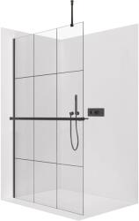 Cerano - Zuhanykabin Onyx Top Round B/J - 8 mm - kerek tartó + polc/törölközőtartó - matt fekete, ipari üveg - 110x200 cm (CER-8050BD1481)