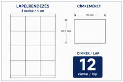 MOS Öntapadós etikett címke 70X67, 7 mm A4 íven univerzális 12 db/ív, 1200 db/csomag (raktáron)