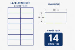 MOS Öntapadós etikett címke 99, 1X38, 1 mm kerekített sarkú A4 íven univerzális 14 db/ív, 1400 db/csomag
