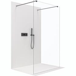 Cerano - Zuhanykabin Onyx Duo bal/jobb - 8 mm - négyzet alakú tartó - matt fekete, átlátszó üveg - 50x200 cm (CER-8050BD2028)