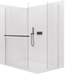 Cerano - Walk-in Crystal TL/P zuhanyfal - 8 mm - merevítő nélküli rendszer + törölközőtartó polc/tartó - matt fekete, átlátszó üveg - 160x70x200 cm (CER-8050BD5991)