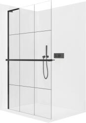 Cerano - Zuhanykabin Onyx L-bal oldali merevítő - 8 mm + polc/törölközőtartó - matt fekete, ipari üveg - 120x200 cm (CER-8050BD1356)