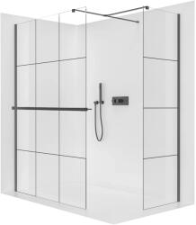 Cerano - Walk-in Onyx TL/P zuhanyfal - 8 mm - négyzet alakú tartó + polc/törölközőtartó - matt fekete, ipari üveg - 160x120x200 cm (CER-8050BD4132)