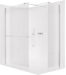 Cerano - Zuhanykabin Onyx TL/P - 8 mm - négyzet alakú tartó + polc/törölközőtartó - króm, rovátkolt üveg - 130x120x200 cm (CER-8050BD4432)