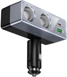hoco. 1xUSB + 1xUSB C + 2x cigarette lighter ports PD QC3.0 max 240W, /24V Z65B, autós töltő, fekete