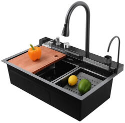 Badenmob Set chiuveta multifunctionala smart Badenmob, inox negru/gri antracit, afisaj digital, baterie si accesorii incluse, 75 x 46 cm Chiuveta