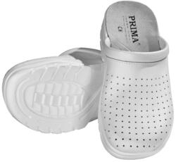 PRIMA Saboti albi piele, perforati, talpa antiderapanta, marime 35