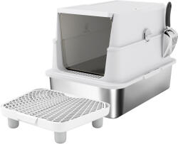 PawHut Litieră, oțel inoxidabil, interior XL, cu lopată, gri deschis | Aosom Romania (D31-141V01LG)