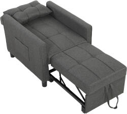 HOMCOM Fotoliu Pat Single 3 în 1 din Material Textil Tip In și Lemn cu Spătar Reclinabil, Pernă, Buzunare, Gri | Aosom Romania (839-670V02GY)