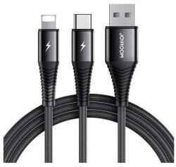JOYROOM S-1230G12 2az1-ben USB-A - USB-C/Lightning kábel 3A, 1.2m fekete (6941237187994)