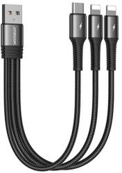 JOYROOM S-01530G10 USB-A apa - USB-C/2xLightning 2.0 Adat és töltő kábel - Fekete (0.15m) (S-01530G10) (S-01530G10)