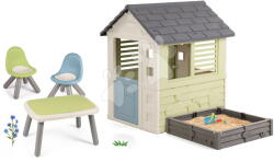 Smoby Set căsuță cu nisipar și grădină Square Playhouse Life Smoby și o masă de picnic cu două scăunele KidChair (SM810740A-1) Casuta pentru copii