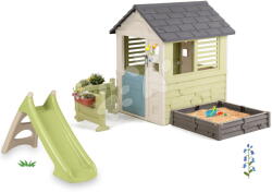 Smoby Set căsuță cu nisipar și tobogan XS cu jet de apă Square Playhouse Life Smoby extensibilă cu sonerie electronică și grădină în față (SM810740A-23) Casuta pentru copii