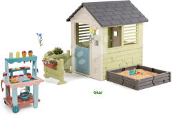 Smoby Set căsuță cu nisipar și stand de înghețată Square Playhouse Life Smoby extensibilă cu sonerie electronică și grădină în față (SM810740A-24) Casuta pentru copii