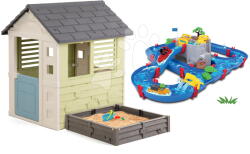 Smoby Set căsuță cu nisipar și pistă de apă cu peșteră Square Playhouse Life Smoby extensibilă cu 3 ferestre și 2 obloane cu filtru UV (SM810740A-15) Casuta pentru copii