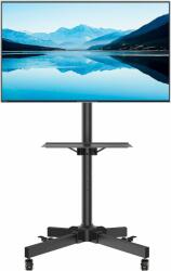 Bontec TV állvány kerekekkel 23-55 hüvelykes Plasma/LCD/LED képernyőkhöz, akár 40 kg terhelhetőségig, magasságban állítható gördülhető tartó dőlési funkcióval és laptop polccal, MAX VESA 400x