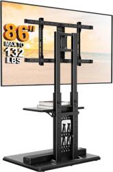 Perlegear TV tartó, televízió állvány 32-86 hüvelykhez, VESA 600 x 400 mm, akár 60 kg-ig, 6 magasságállítással polccal, elegáns fa alap