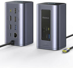  12 in 1 dokkolóállomás, 2 db 4K monitorra való kiterjesztéssel, 100W-os PD, 2 db 4K HDMI, 4 db USB-A, 2 db 10Gbps USB-C, TF/SD 104 Mbit/s, Gigabit Ethernet, képernyőzár gombbal, kompatibilis