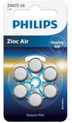Philips ZA675B6A/00 Minicells akkumulátor hallókészülékhez, cink-levegő, 1.4V, 6 db-os kiszerelés (ZA675B6A/00)