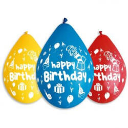 Gemar Happy Birthday feliratos lufi vegyes színekben, 30 cm - 5 db (GS110/P097W) (GS110/P097W)