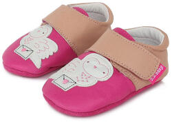 D. D. STEP Papuci de interior copii, fete, piele, velcro, roz-crem cu Bufnite roz/roz (1370CA)