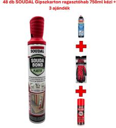  48 db SOUDAL Gipszkarton ragasztóhab 750ml kézi + 3 ajándék (152935-52936)