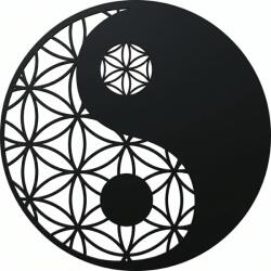  Fali dekoráció Zen Wood - Jing-Jang mintás, lézervágott kör alakú HDF fa falikép, 50 cm fekete