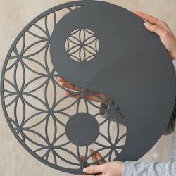  Fali dekoráció Zen Wood - Jing-Jang mintás, lézervágott kör alakú HDF fa falikép, 50 cm antracit