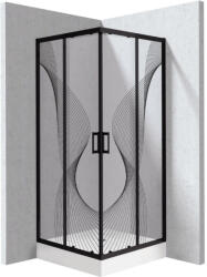Deante Funkia Evo szögletes zuhanykabin 80x195 cm hullám mintás átlátszó üveggel és akril zuhanytálcával, matt fekete profilszín KYCZNB88P (KYCZNB88P)