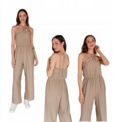  Női ujjatlan nyári elegáns jumpsuit, kivágott háttal, bézs színű Bézs
