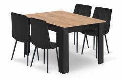Klubfotel Étkezőasztal szett: NP 120×80 cm craft tölgy/fekete + 4 db DORA szék fekete/fekete láb
