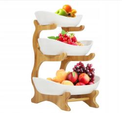  Gyümölcs- És Ételkosár 3 fokozatú kerámia és bambusz modern design (S0UNGMW1NV3A108067X6S)