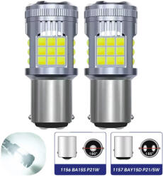 LEDtech P21/5W BAY15D CANBUS FEHÉR JÉGFEHÉR HIDEG FEHÉR DRL nappalifény LED izzó égő 12V 2db-os készlet✔️ (P21/5W F V LED)