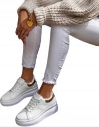 Seastar Női bőr félcipő, platformos sportos sneaker, fehér-arany, 36-os méret (NB673 złote białe sportowe sneakersy modne)