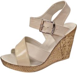 Cris & Deea Sandale dama bej din piele naturala cu platforma wedge si catarama CLP14BEJ, marimea 39