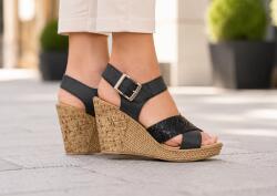 Cris & Deea Sandale dama negre din piele naturala cu platforma wedge si catarama CLP14N, marimea 36