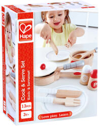 Hape Jucarie din lemn - Set gateste si serveste (E3150A) - delphionline Bucatarie copii