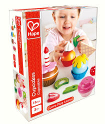 Hape Jucarie din lemn - Prajituri cupcake (18 piese) (E3157B) - delphionline Bucatarie copii